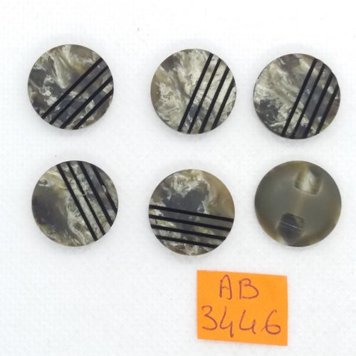 6 boutons en résine gris - 18mm - ab3446