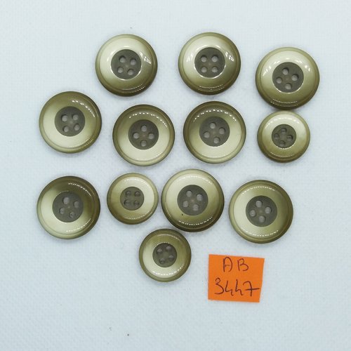 12 boutons en résine kaki et beige - 21mm et 18mm - ab3447
