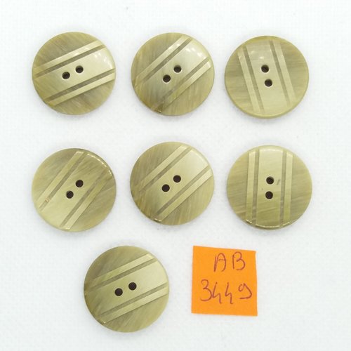 7 boutons en résine vert/kaki - 22mm - ab3449