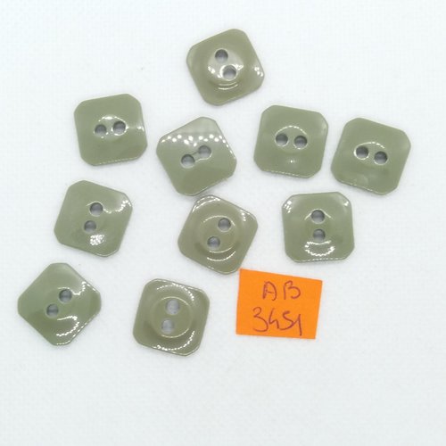 10 boutons en résine gris/vert - 15x15mm - ab3451