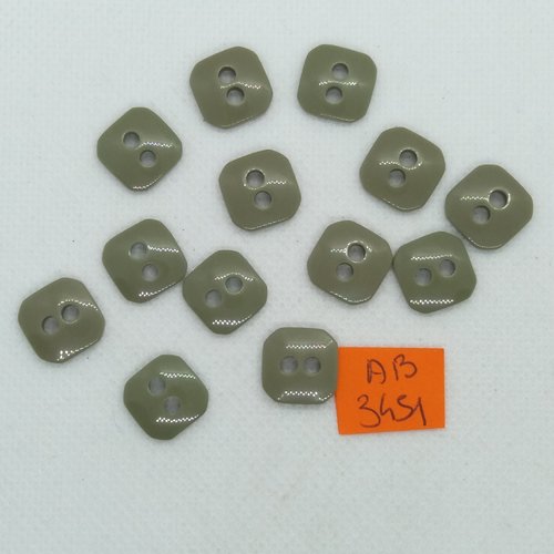 13 boutons en résine gris/vert - 12x12mm - ab3451
