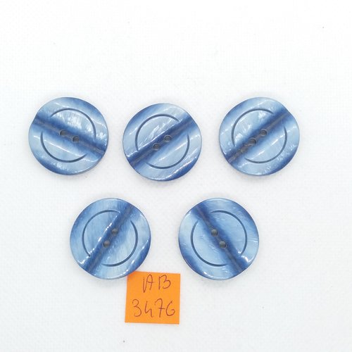 5 boutons en résine bleu - 26mm - ab3476