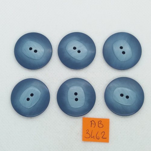 6 boutons en résine bleu - 27mm - ab3462