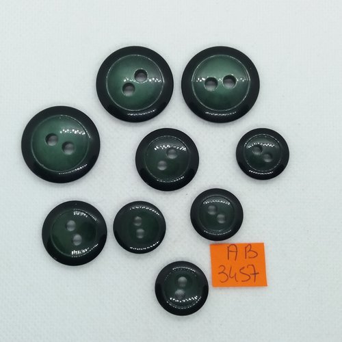 9 boutons en résine vert - taille diverse - ab3457