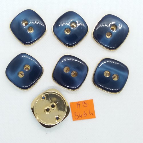 7 boutons en résine bleu et doré - 28x28mm - ab3464