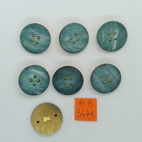 7 boutons en résine bleu/vert - 23mm - ab3471