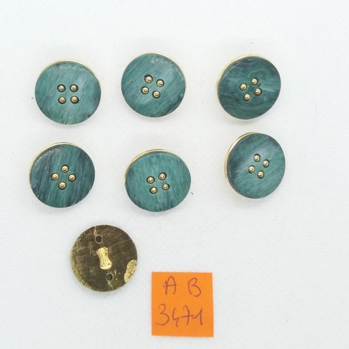 7 boutons en résine bleu/vert - 18mm - ab3471