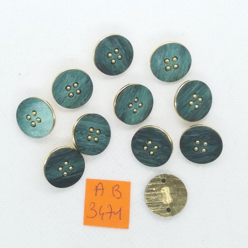 11 boutons en résine bleu/vert - 15mm - ab3471