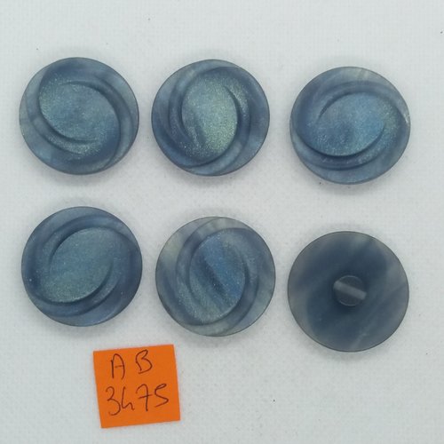 6 boutons en résine bleu - 26mm - ab3475