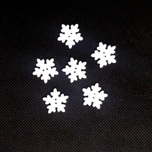 6 boutons en bois fantaisie - flocon de neige blanc - 17mm - bri584