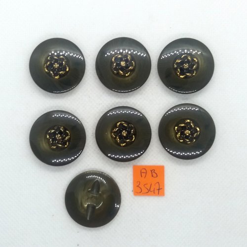 7 boutons en résine vert et doré - 28mm - ab3547