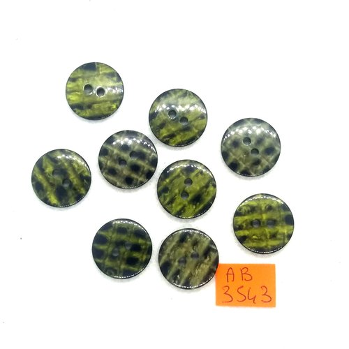 9 boutons en résine vert et noir- 18mm - ab3543