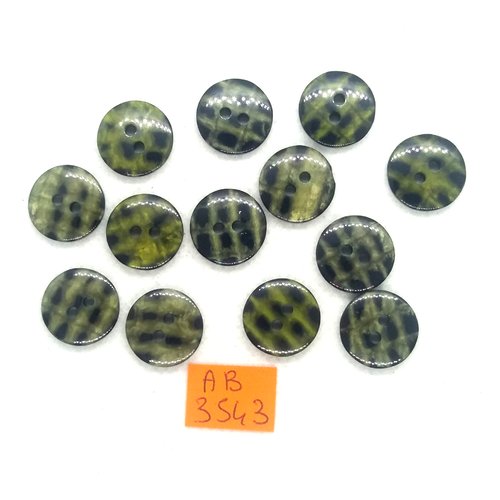 13 boutons en résine vert et noir- 15mm - ab3543
