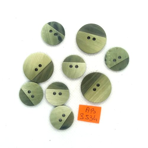 9 boutons en résine vert - 23mm et 18mm - ab3534