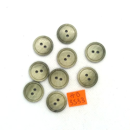 9 boutons en résine vert/gris - 17mm - ab3533