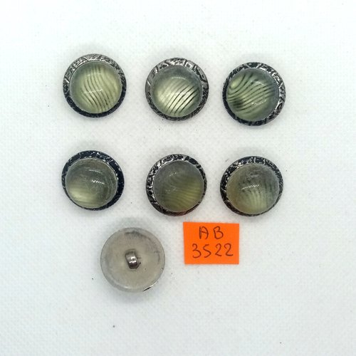 7 boutons en résine vert et argenté - 20mm - ab3522
