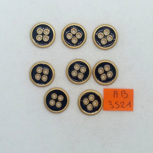 8 boutons en résine noir et métal doré - 15mm - ab3521
