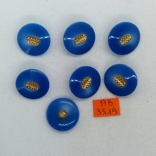 7 boutons en résine bleu et doré- 22mm - ab3519