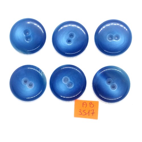 6 boutons en résine bleu - 27mm - ab3517