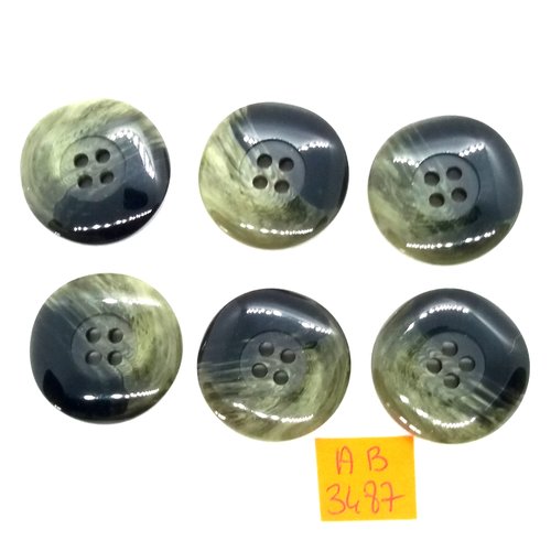 6 boutons en résine vert - 28mm - ab3487