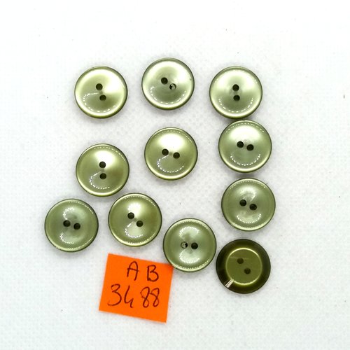 11 boutons en résine vert - 14mm - ab3488