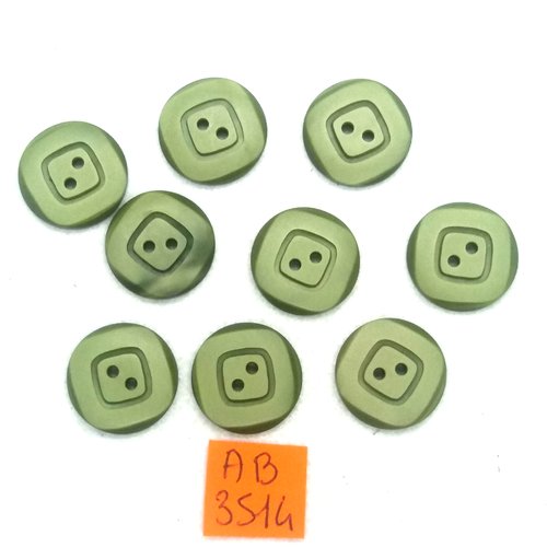 9 boutons en résine vert - 17mm - ab3514