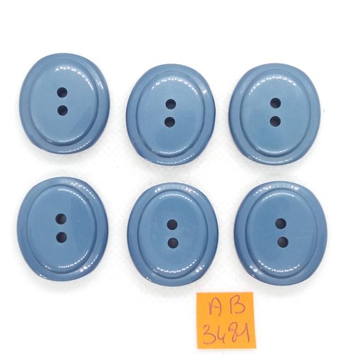 6 boutons en résine bleu - 28x25mm - ab3481