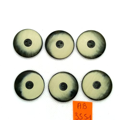 6 boutons en résine gris/vert - 27mm - ab3551