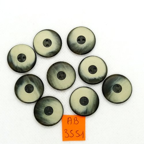 9 boutons en résine gris/vert - 22mm - ab3551