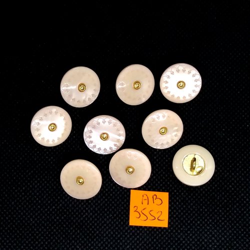 9 boutons en résine rose pale et doré - 18mm - ab3552