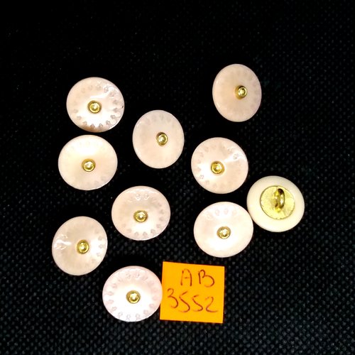 10 boutons en résine rose pale et doré - 15mm - ab3552