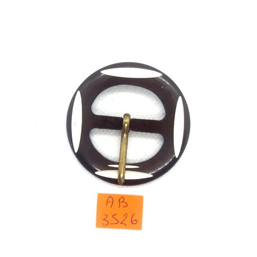 Boucle de ceinture en résine marron  et blanc - vintage - 54mm - ab3526