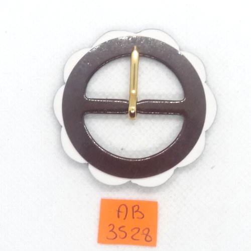 Boucle de ceinture en résine marron et blanc - vintage - 46mm - ab3528