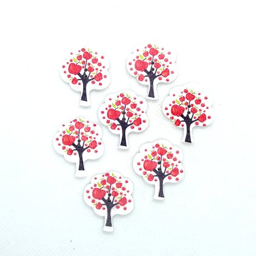 7 boutons en bois fantaisie - arbres avec des tomates - 29x25mm - bri598