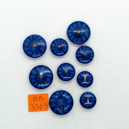 9 boutons en résine bleu - 22mm - 17mm et 15mm - ab3569