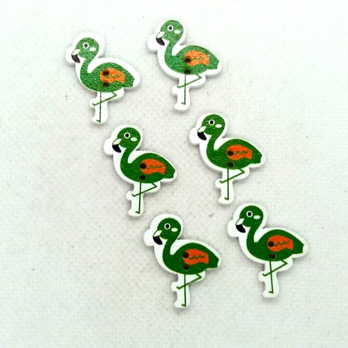 6 boutons en bois fantaisie - flamand rose - 21x26mm - bri597