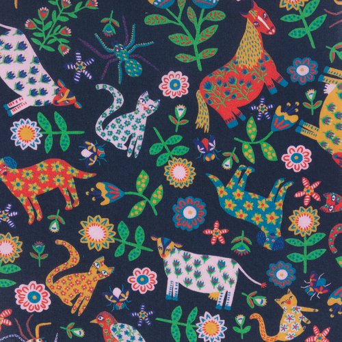 Tissu liberty of london - folk tails - animaux multicolore - coton - 10cm / laize