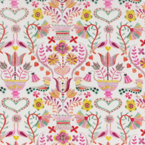 Tissu liberty of london - love birds - oiseaux et fleurs ton rose - coton - 10cm / laize