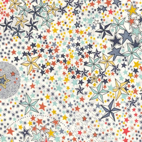 Tissu liberty of london - adelajda - étoiles multicolore - coton - 10cm / laize
