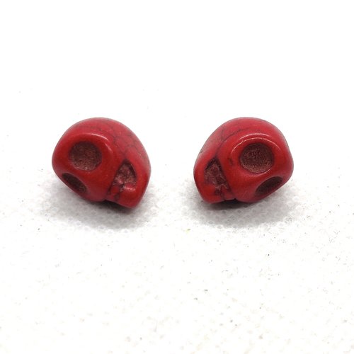 1 perle tête de mort howlite teintée rouge 18mm - b169