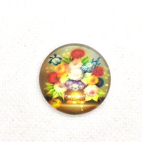 1 cabochon en verre bouquet de fleurs multicolore - 25mm - b198