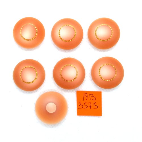 7 boutons en résine orange/rose et liserai doré - 23mm - ab3575