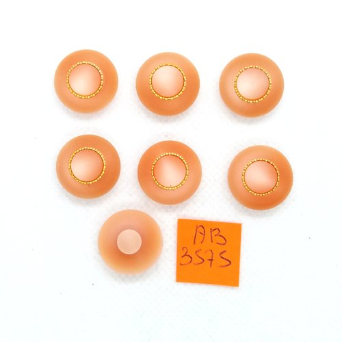 7 boutons en résine orange/rose et liserai doré - 18mm - ab3575