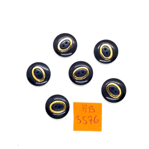 6 boutons en résine bleu et doré - 15mm - ab3576