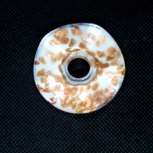 Pendentif donuts en verre blanc et marron - 47mm