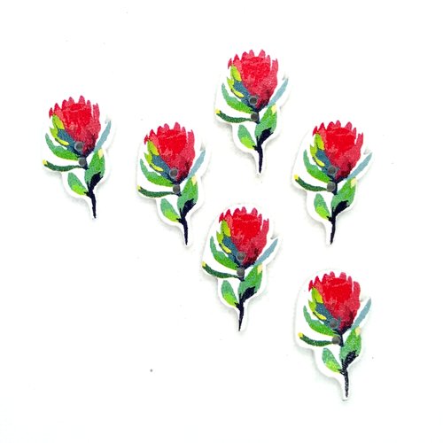 6 boutons en bois fantaisie - fleur rouge - 30x16mm - bri601