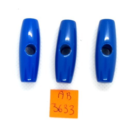 3 boutons brandebourg en résine bleu - 12x35mm - ab3633