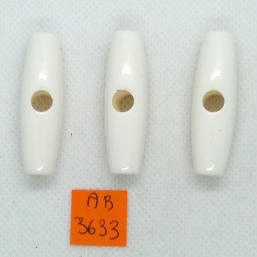 3 boutons brandebourg en résine blanc - 12x41mm - ab3633