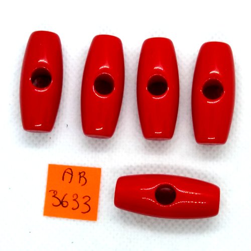 5 boutons brandebourg en résine rouge - 12x30mm - ab3633