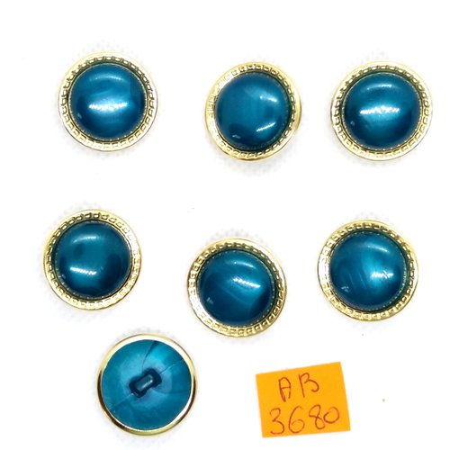 7 boutons en résine bleu/vert et doré - 20mm - ab3680